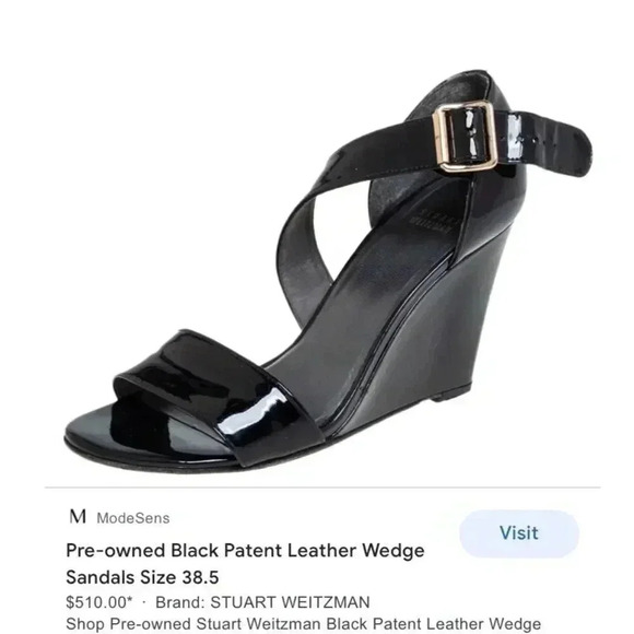 Stuart Weitzman Black Patent Leather Wedge Sandals - Picture 1 of 7
